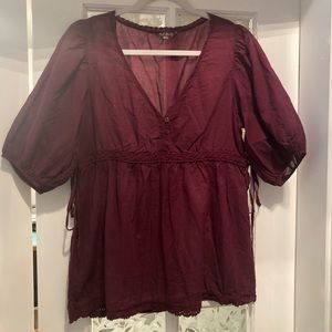 Old Navy Burgundy 1/2 Sleeve Boho/Peasant Lightweight Cotton Blouse. Size M